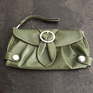 Olive Green Clutch with Silver Buckle